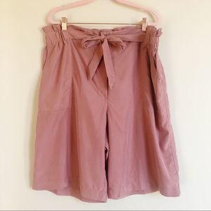 Prologue Dusty Pink Modal Flowy Paper Bag Elastic Waist Bermuda Shorts